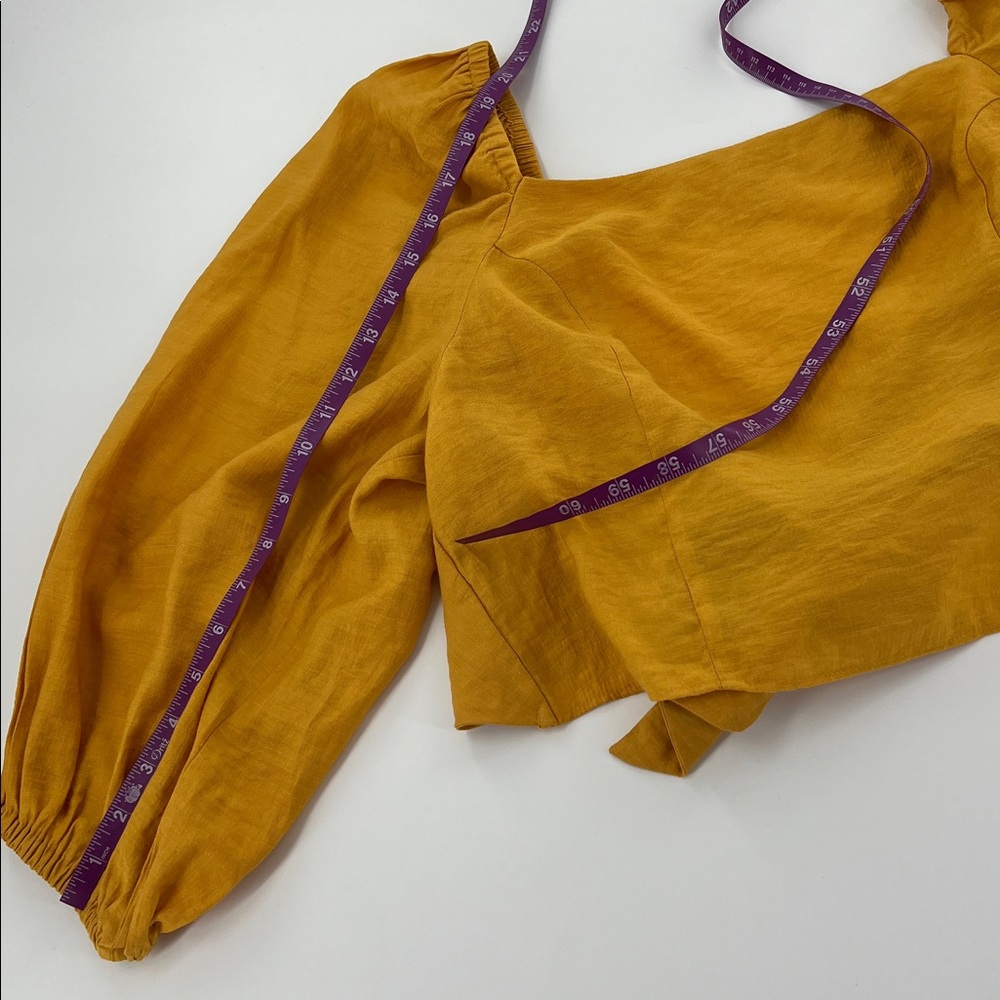Express Mustard Puff Sleeve Blouse feminine dainty tie back boho resort wear NWT - Picture 5 of 8